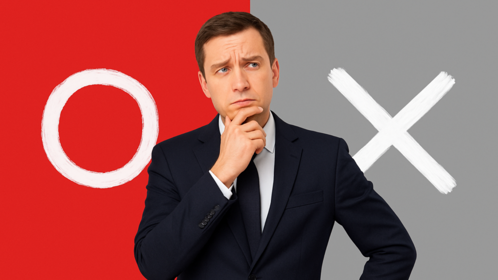Jak wybrać agencję marketingową? 5 czerwonych flag, które widać przed podpisaniem umowy 3 Mężczyzna myśli o tym jak wybrać agencję marketingową